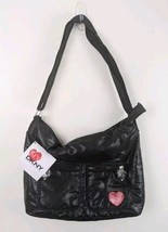 DKNY Messenger Back 12x16&quot; Black Puffy Heart Crossbody New My NY (16) - $24.18