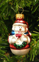 HAND BLOWN MERCURY STYLE GLASS MINI SNOWMAN HOLDING WREATH CHRISTMAS ORN... - $12.88
