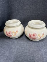VTG SET Ceramic Candle Holders Rose Pink Hand Painted Lasting Products EUC - £13.17 GBP