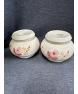 VTG SET Ceramic Candle Holders Rose Pink Hand Painted Lasting Products EUC - £12.90 GBP