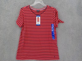 NAUTICA WOMENs 100% COTTON SHIRT SZ L MELONBERRY STRIPES RED NAVY TIE SL... - £10.21 GBP