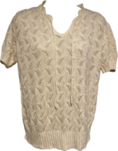 Vintage 1970’s Ivory Pointelle Knit Short Sleeve Sweater Top - £38.53 GBP
