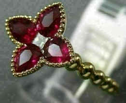 3Ct Corte Pera Rubí Mujer Único Flor Anillo de Compromiso 14K Amarillo O... - $88.16