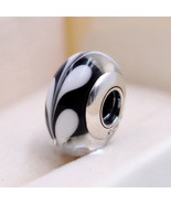 White Swirl Black Murano Glass Charms Beads For European Bracelets - $13.70 CAD