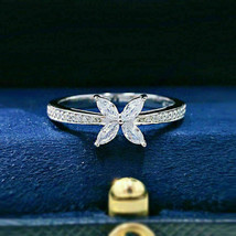 1Ct Lab Created Diamond Flower Engagement Wedding Ring 14K White Gold Over - £102.71 GBP