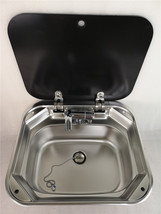 410*360*150mm Stainless Steel Round Sink with Tempered Glass Lid FS-586 Boat RV - £233.17 GBP