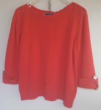 Karen Scott Boat Neck Sweater 3/4 Sleeve 100% Cotton Knit Women&#39;s M Coral Pink - $16.82