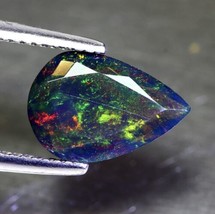 Natural 1.72ct 12.2x8.5mm Pear Cut Floral Flash Play Of Color Black Opal Amazing - £98.90 GBP