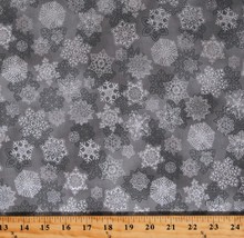 Cotton Snowflakes Silver Metallic on Gray Christmas Fabric Print BTY D407.24 - £11.82 GBP