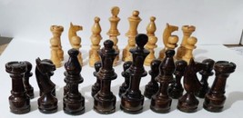 Vintage Full Chess Set Large Wooden 5.5 in. King Hand Carved Natural Wood &amp;Black - £44.43 GBP