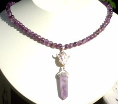 Crystal Point Set in Sterling Silver Nordic Face &amp; Amethyst Beads in Necklace - £23.98 GBP