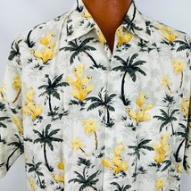 Nautica Aloha Hawaiian Large Shirt Yellow Cactus Palm Trees Tropical - £31.38 GBP