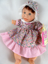 GI-GO Girl Doll with Brown hair in Pink dress and Bonnett 7&quot; Palm doll w... - $7.61