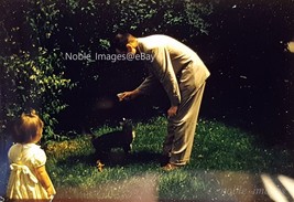 1959 Dad Toddler Dog Ice Cream Cone Yard Kodachrome 35mm Slide - £2.78 GBP