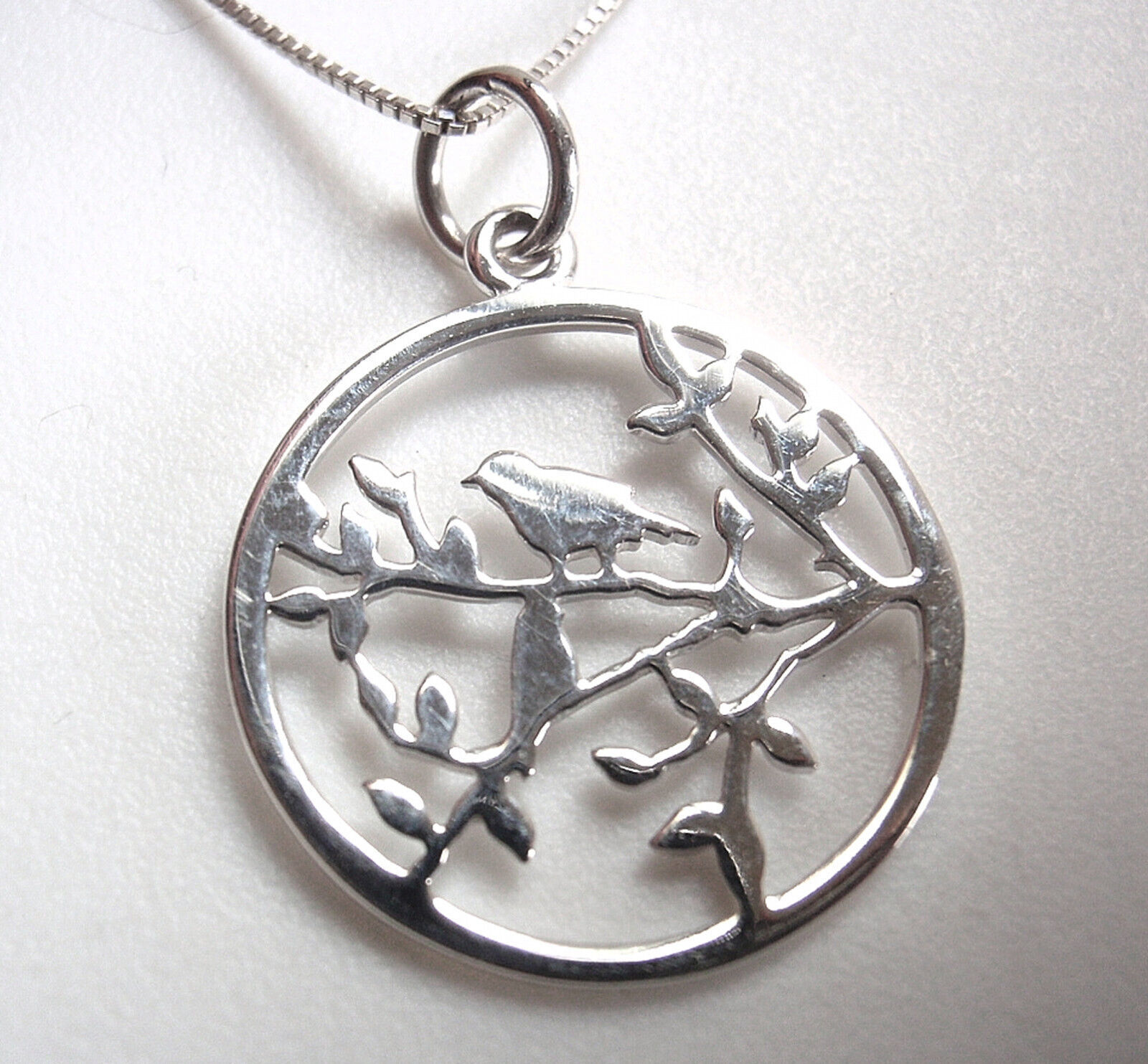 Bird on a Tree's Branch 925 Sterling Silver Pendant