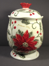 Canister Jar Red Poinsettia Ivory Ceramic Hand Painted Gibson Clean Seal 5 x 8&quot; - £10.26 GBP