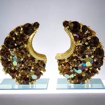 Vintage Lisner Rhinestone Clip On gold tone Earrings - $31.58