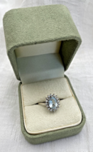 Tribute 14k White Gold Ring Blue Topaz 16 Small Diamonds Size 8-1/4 3.3 Grams - £261.45 GBP