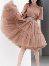 Brown A-line Fluffy Tulle Midi Skirt Outfit Women Custom Plus Size Tulle Skirts image 7