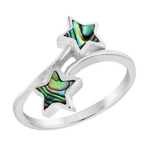 Wish Upon a Rainbow Star Duality Inlaid Abalone Shell Sterling Silver Ring-9 - £13.32 GBP