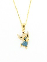 14K Gold Plated Praying Angel Pendant Charm Necklace Baby Kids Blue 16” ... - £10.07 GBP