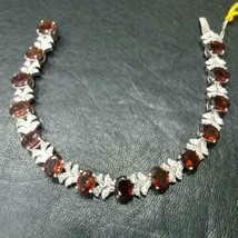 13.00 Ct Oval Cut Garnet Simulated Tennis Bracelet Gold Plated 925 Silver - £174.09 GBP