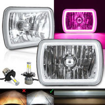 7X6 Pink SMD Halo Glass Metal Headlight 20/40w 6K LED Light Bulb Headlamp Pair - £159.87 GBP