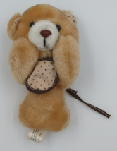 Vintage Teddy Bear Rattle Polka Dot Ears Bib 1980s 1990s 80s 90s Brown Plush - £30.95 GBP