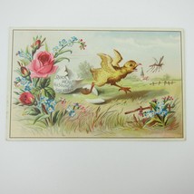 Victorian Trade Card Easter Egg Chick Roses George A. Wilson Fort Wayne Indiana - £15.72 GBP