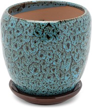 The Napco Mottled Teal And Black 3 X 3 Inch Ceramic Flower Pot Planter With - £36.03 GBP