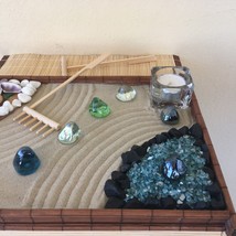 Meditation bamboo zen garden kit Tray with sand and candle holder Middle desk ze - £39.16 GBP