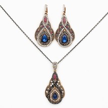 Vintage Turkish Women Long Hook Dangle Earring Water Drop Pendant Necklace Jewel - £18.86 GBP