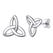 Celtic Trinity Knot Stud Earrings 925 Sterling Silver Delicate Tiny Triangle Tri - £44.86 GBP