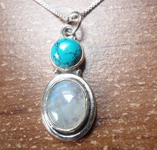 Turquoise and Moonstone 925 Sterling Silver Pendant Corona Sun Jewelry - £13.03 GBP