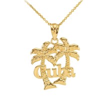 14k Solid Yellow Gold Cuba Palm Tree Pendant Charm Necklace - £200.84 GBP+
