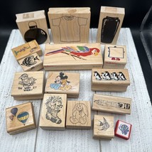 Lot Of 16 Wooden Mounted Rubber Stamps Parrots Roses Floral Animals Fish Disney - £14.99 GBP