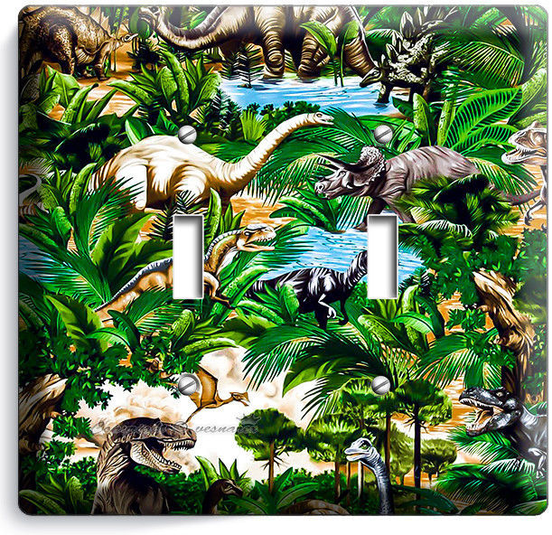 JURASSIC DINOSAURS DINO DOUBLE LIGHT SWITCH WALL PLATE KIDS BEDROOM ROOM DECOR