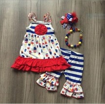 NEW Boutique Popsicle Ice Cream 4th of July Tunic Dress Leggings Girls Outfit  - £3.76 GBP+