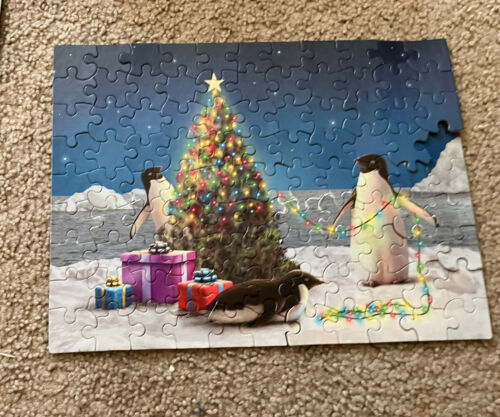 ALAN GIANA SPARKLES IN LIGHT HOLIDAY PUZZLE 100pc Festive Penguin Complete - $15.88