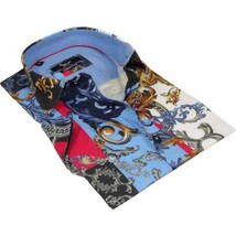 Men's Sports Shirt by MIZUMI Medallion Floral Printed Short Sleeves M647 Blue image 4