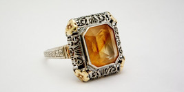 Orange Citrine Gemstone 2-TONE 14K Gold Ring 5g Size 8.5 Vintage Estate Mint - $484.10