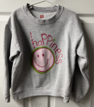 Hanes Happiness Smiley Face Girls Medium 7 Gray Long Sleeve Pullover Sweatshirt - £6.27 GBP