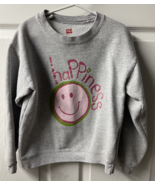 Hanes Happiness Smiley Face Girls Medium 7 Gray Long Sleeve Pullover Swe... - £6.22 GBP