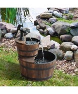 Outdoor 2-Tier Solid Wood Whisky Barrel Waterfall Fountain with Electric Pump - $4,104.91 MXN