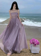 Vintage Spaghetti Strap Purple Long Dresses for Women 2024 Summer Sexy Tulle Ple - £55.63 GBP+