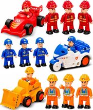12-Pcs People Figures and Toy Cars Playset - Fireman, Police Construction Worker - £35.00 GBP