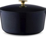 Kana Milo 5.5qt Classic Dutch Oven Enameled Cast Iron navy blue Gold Knob - £113.85 GBP