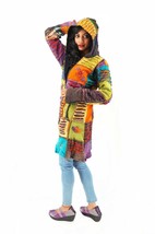 Handmade Boho Hoodie 100% Pre-Washed Cotton Fleece Lined Green Purple S-... - $79.99