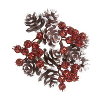Pinecone And Berry Candle Ring Glitter Brown White And Red 4 Inches - £14.23 GBP