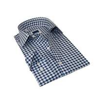 Men's Sports Dress Shirt MARCUZZI Turkey 100% Soft Cotton Marc9 Navy Checker image 7